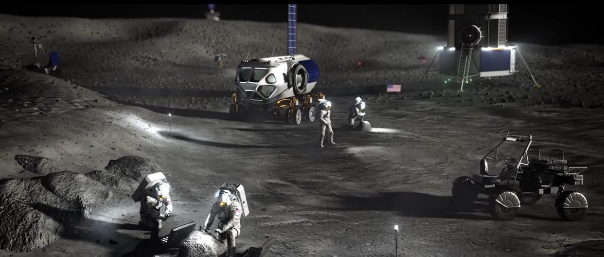 Recreación artística de minería Lunar del proyecto Polar Resources Ice Mining Experiment-1 (PRIME-1) | imagen NASA/JPL