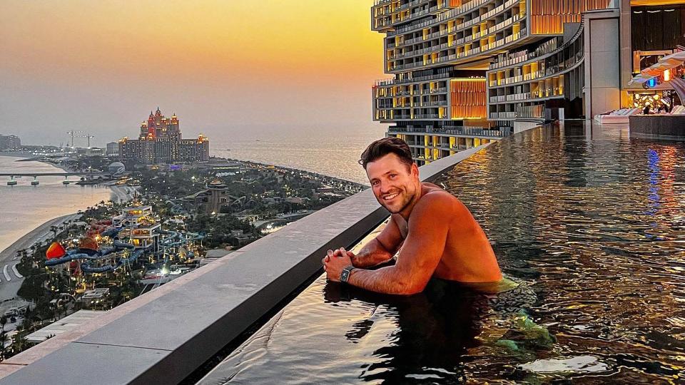 Mark Wright in pool on holiday in Dubai