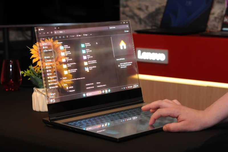 Lenovo says the transparent screen on its new laptop prototype could be practical for graphic designers, hotel lobbies and travel agencies. Wolf von Dewitz/dpa