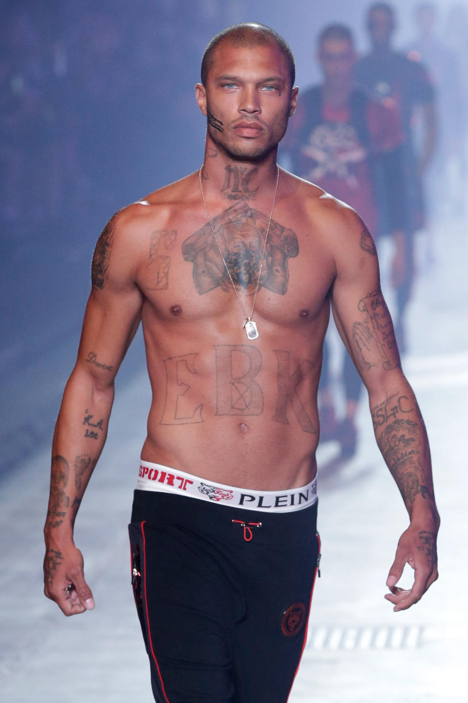 Model Jeremy Meeks, who went viral a few years ago after his handsome mugshot appeared on Facebook, took the Milan runways by storm this past weekend.