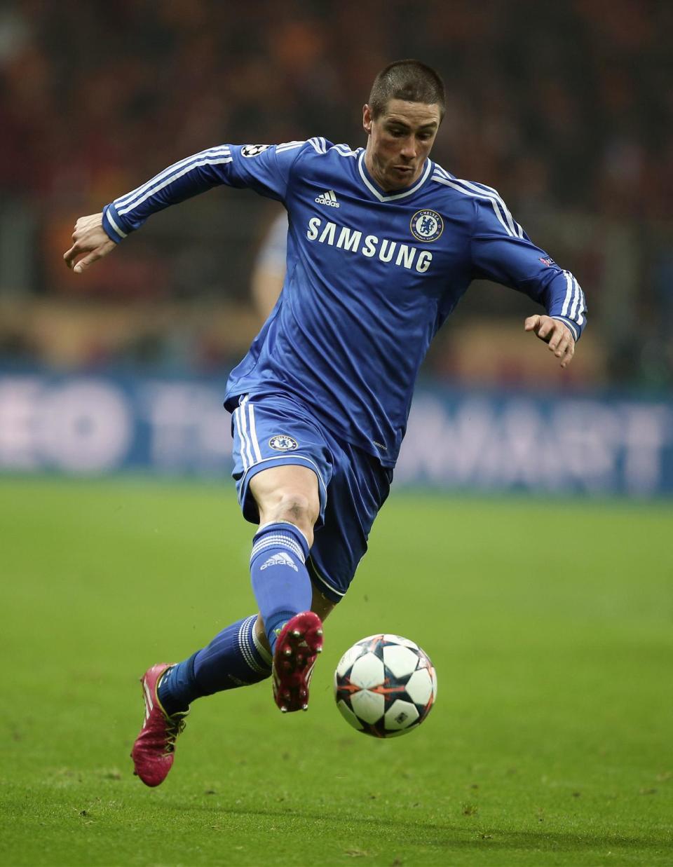 Chelsea's Fernando Torres plays during UEFA Champions League Round of 16, First Leg match between Galatasaray and Chelsea at Turk Telekom Arena Stadium in Istanbul, Turkey, Wednesday, Feb. 26, 2014. (AP Photo)