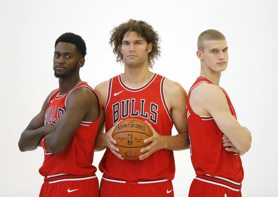 When your stars are all gone and media day still calls for a group photo. (AP)