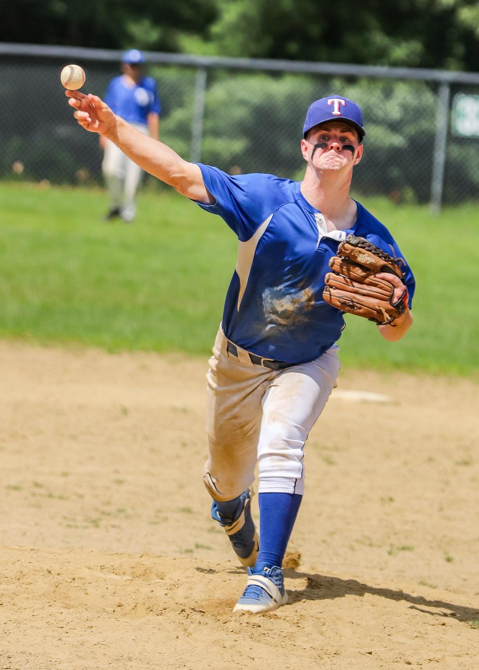 Brockton's Richie Stappen pitches in Greater Brockton Baseball League action at Hutchinson Field on Saturday, July 8, 2023.
