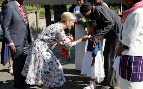 Sophie, Countess of Wessex, rrives at the RefuSHE Girls Empowerment Program and Artisan Collective in Nairobi - Credit: AP