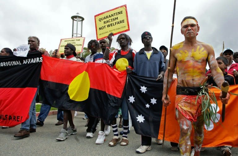 Aborigines remain the most disadvantaged Australians, with many indigenous people protesting racism by staging rallies like the one pictured here