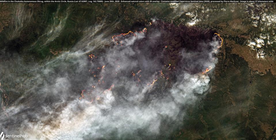 Satellite images show wildfires raging across the Arctic circle