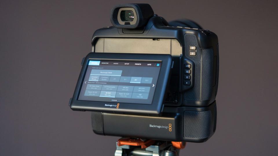 Blackmagic Cinema Cam 6K screen on a tripod