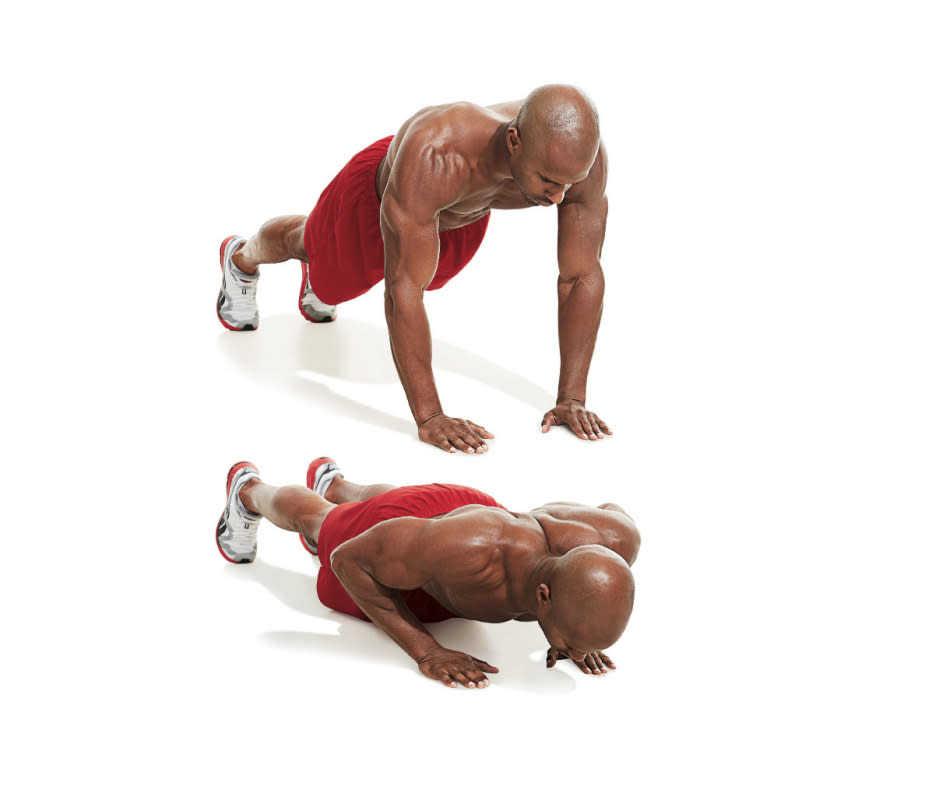 How to do it:<ol><li>Perform these as you would normal pushups, but position your hands close together.</li><li>The closer together your hands are, the more this exercise emphasizes the triceps.</li></ol>