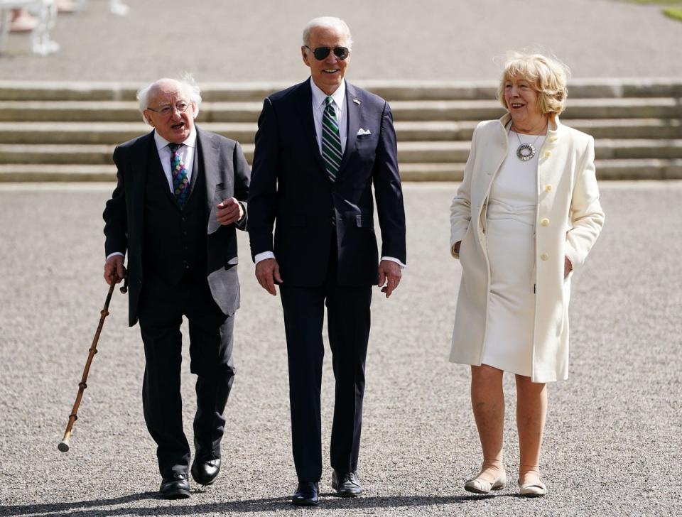Joe Biden with Irish President Michael D Higgins and his wife Sabina at Aras an Uachtarain in Dublin on Thursday (PA)