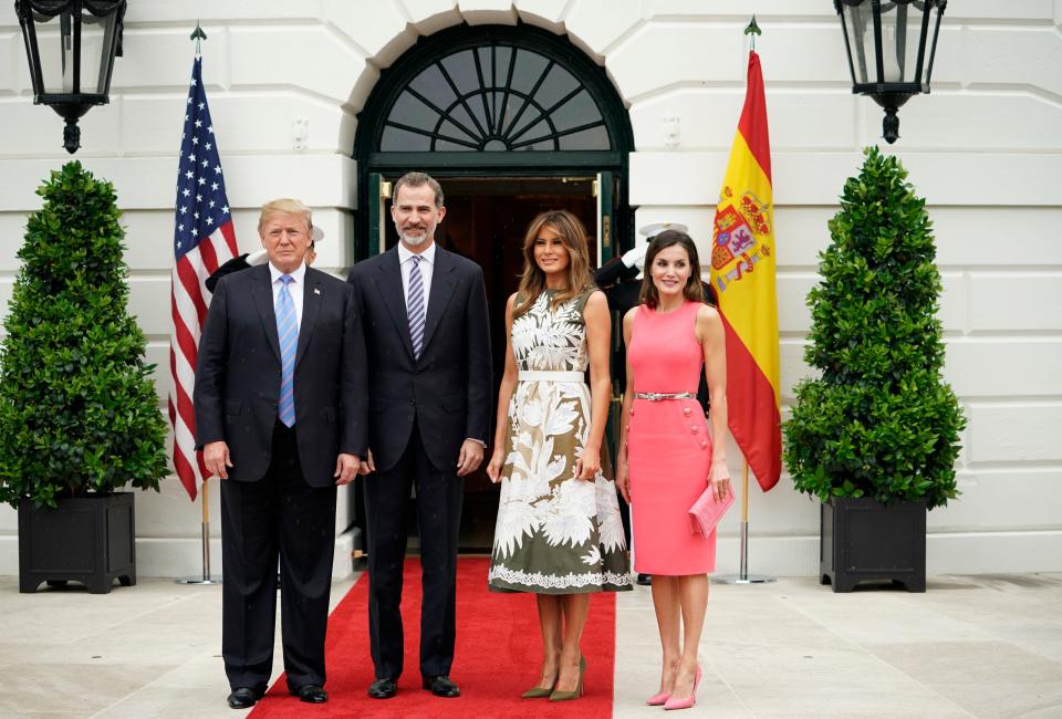 Donald and Melania Trump welcomed Spain’s King Felipe VI and Queen Letizia to the White House. (Photo: Getty Images)