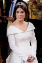 <p> Princess Eugenie was also loaned a fabulous piece for her wedding day—this pretty emerald tiara that complemented her simple, open-backed wedding dress. This piece is also from the Greville collection of jewels. </p>