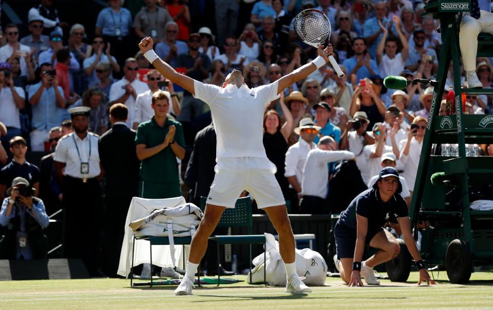 Lucky No 13: Djokovic celebrates after beating Anderson in straight sets: EPA