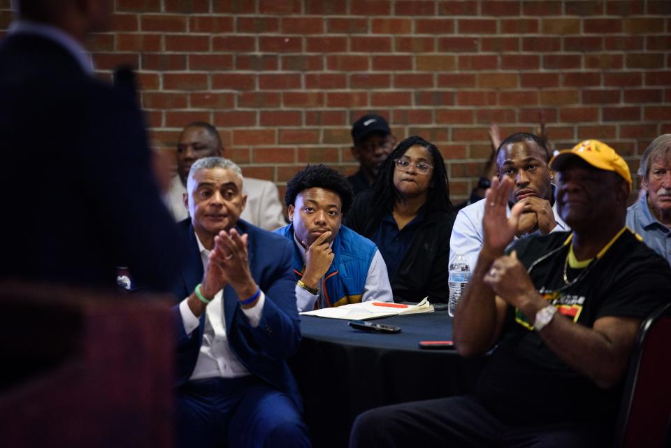 Maryland Gov. Wes Moore speaks at a Josh Stein for governor campaign event on Tuesday, June 11, 2024, at the Retired Military Association in Fayetteville.