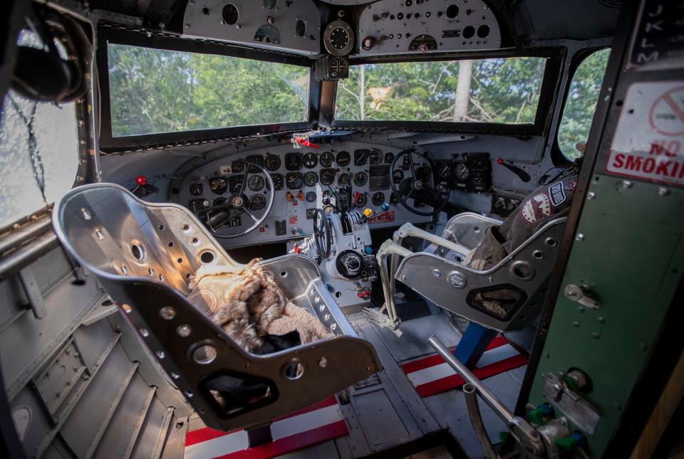 The cockpit of a 1941 DC-3 is seen on Wednesday, August 9, 2023, north of Antigo, Wis. The cockpit has been restored to look as the plane did when it shuttled supplies during World War II. But not all the equipment is original. The seats for example, were designed for a race car.
Tork Mason/USA TODAY NETWORK-Wisconsin