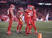 Dec 8, 2016; Kansas City, MO, USA; Kansas City Chiefs defensive back Terrance Mitchell (39) celebrates after breaking up a fourth-down pass in the fourth quarter against the Oakland Raiders during a NFL football game at Arrowhead Stadium. Mandatory Credit: Kirby Lee-USA TODAY Sports