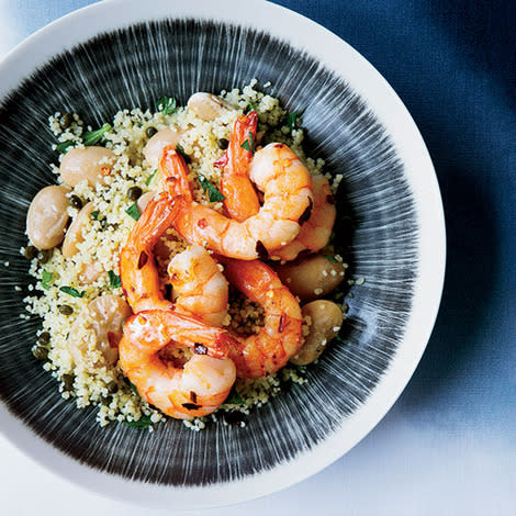 Chile Shrimp with Butter Beans and Lemony Couscous