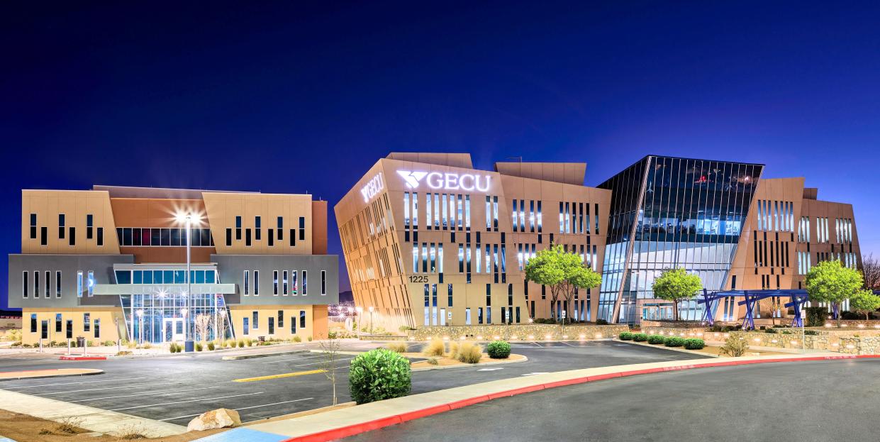 GECU's futuristic-looking headquarters and operations center buildings at 1225 Airway Blvd., in East Central El Paso. GECU, El Paso's largest locally owned financial institution, employs about 950 people.