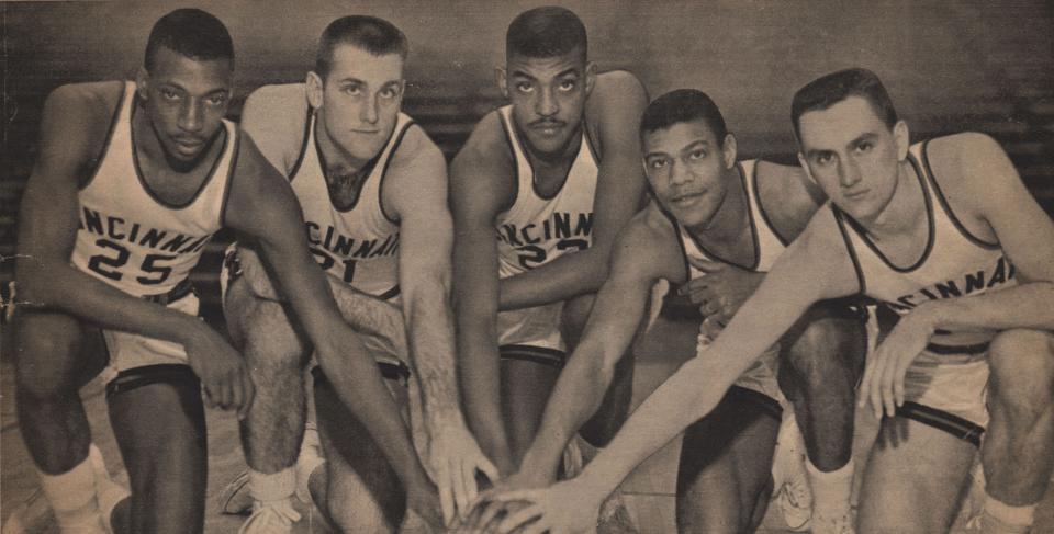 April 30, 1961: Bearcats starters: Tom Thacker, Bob Wiesenhahn, Paul Hogue, Tony Yates, Carl Bouldin.
University of Cincinnati Bearcats
Enquirer file
Scanned 3/22/2021