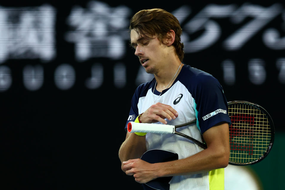 Alex de Minaur, pictured here during his loss to Jannik Sinner at the Australian Open.