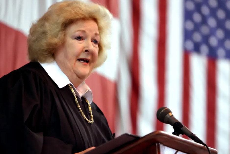 U.S. District Judge Janis Jack administers the U.S. oath of citizenship to more than 100 area residents representing 25 countries in 2008 aboard the USS Lexington. Graham Jack was the first woman federal judge to serve in Texas south of San Antonio. July 5, 2008