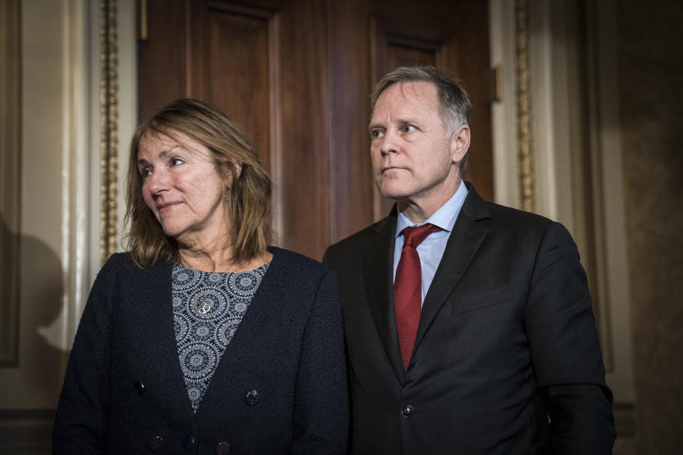 Cindy and Fred Warmbier, parents of Otto Warmbier, who died after being held prisoner in North Korea, participate in a press conference on Dec. 18, 2019 in Washington, DC. (Sarah Silbiger / Getty Images)