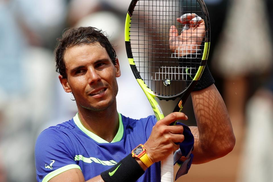 Roland Garros, Paris, France - 29/5/17 Spain's Rafael Nadal celebrates winning his first round match against France's Benoit Paire Reuters / Christian Hartmann