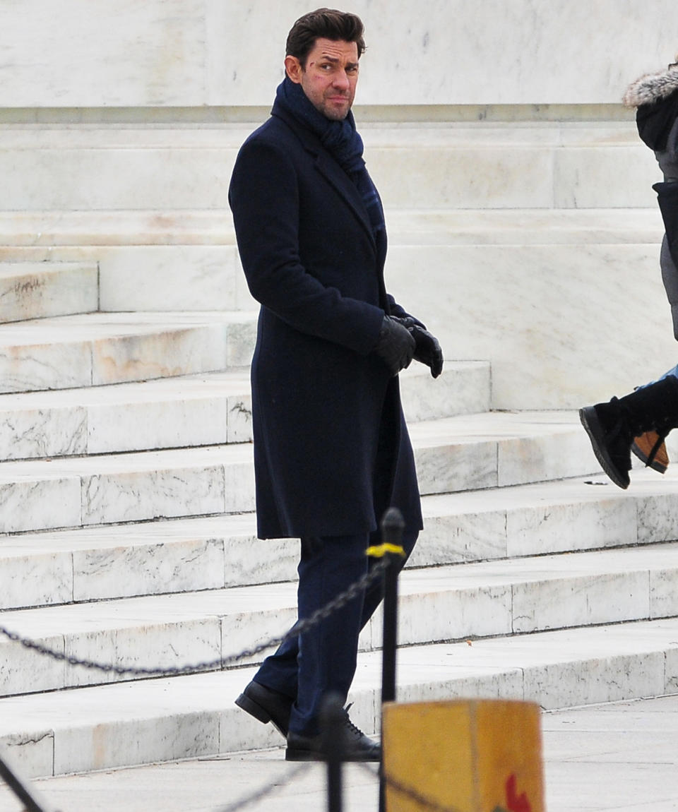 <p>John Krasinski films<em> Tom Clancy's Jack Ryan</em> near the White House in Washington D.C. on Jan. 28.</p>