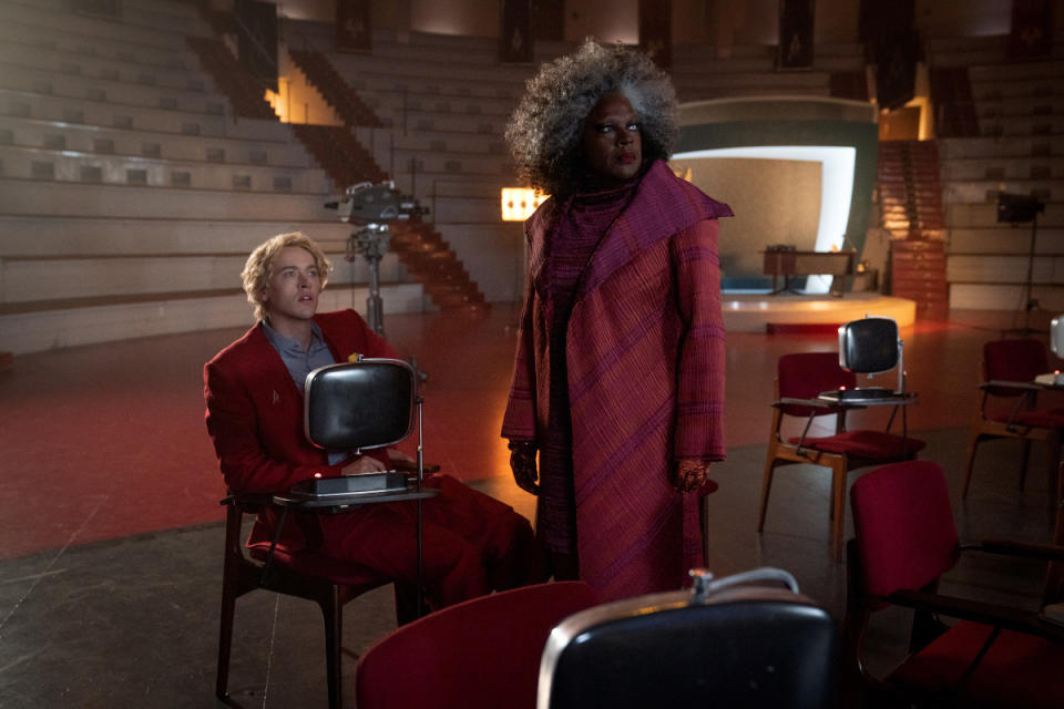 Tom Blyth as Coriolanus Snow and Viola Davis as Dr Volumnia Gaul in The Hunger Games: The Ballad of Songbirds and Snakes.<p>Murray Close/Lionsgate</p>