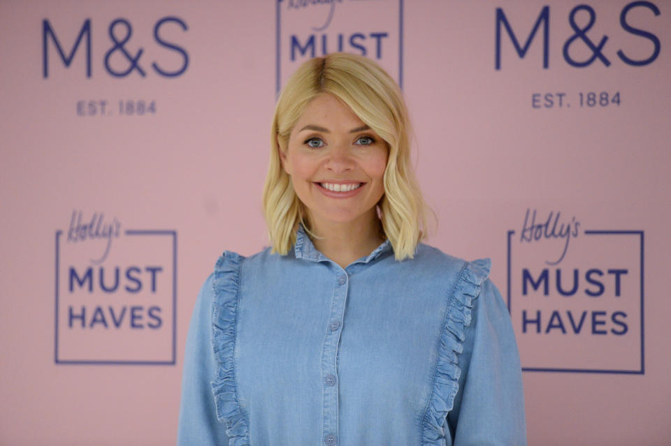 Holly Willoughby at the launch of her Marks & Spencer Must-Haves, The Denim Edit at the Marks & Spencer at Westfield, White City, London. (Photo by Kirsty O'Connor/PA Images via Getty Images)