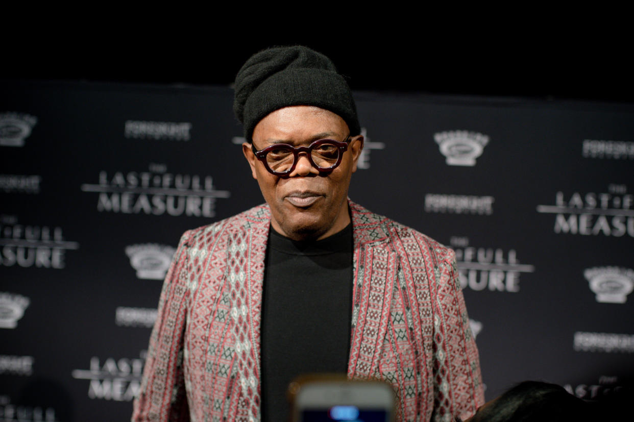 Samuel L. Jackson addresses Joe Rogan's language, being snubbed by the Oscars and more. (Photo: Marcus Ingram/Getty Images)