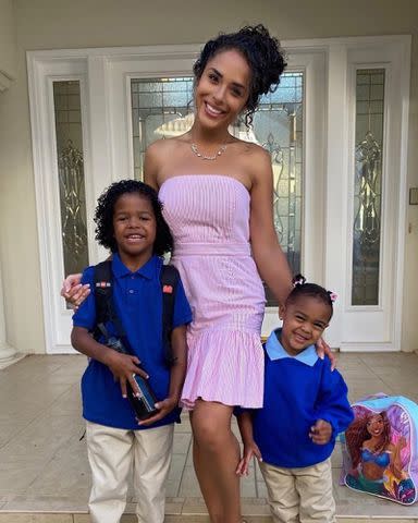 <p>Brittany Bell Instagram</p> Brittany Bell with her kids, Golden Sagon and Powerful Queen, on their first day of school