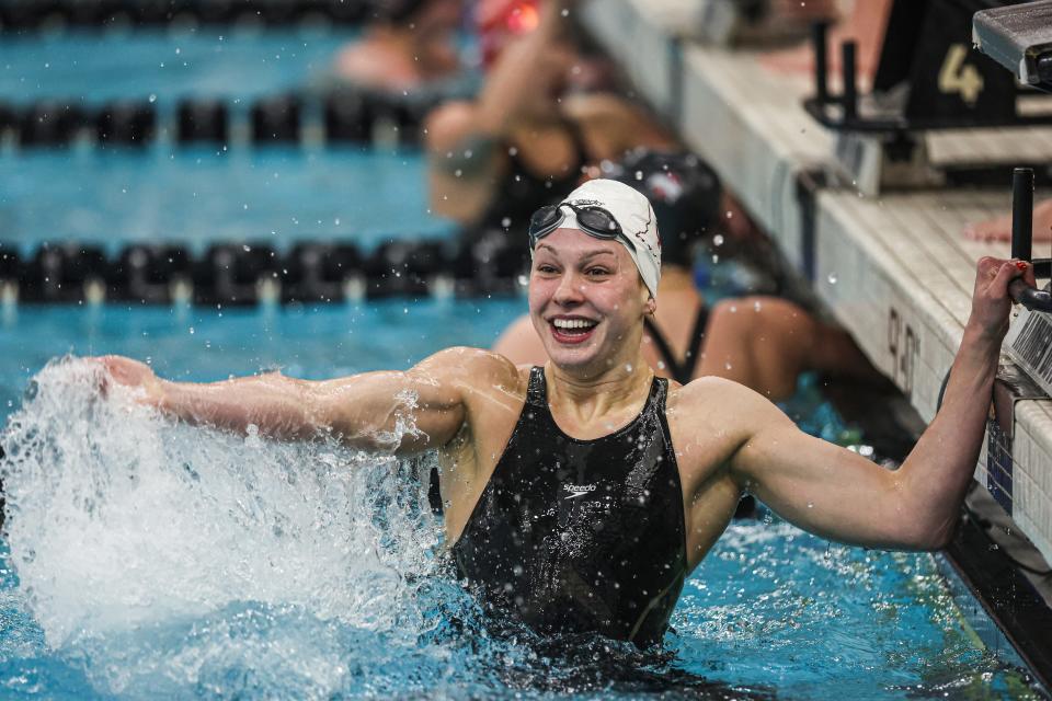 WEST LAFAYETTE, IN - February 22nd, 2024 - Kristina Paegle during the 2024 Big Ten Women's Swimming & Diving Championships at Morgan J Burke Aquatics Center in West Lafayette, Indiana. Photo By Trent Barnhart/Indiana Athletics