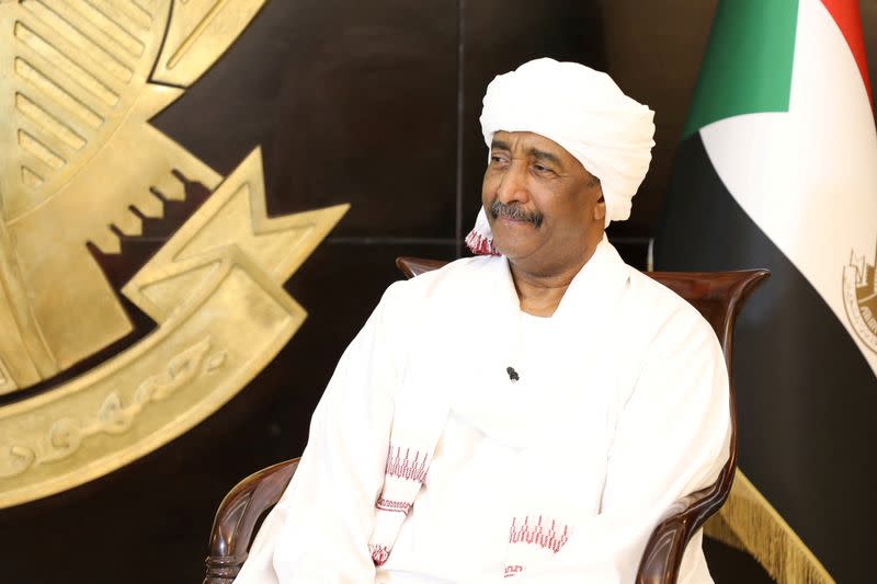FILE PHOTO: Sudan's Sovereign Council Chief General Abdel Fattah al-Burhan looks on during an interview, in Khartoum