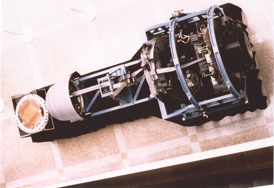 A shot showing the interior mechanisms of one of the Corona satellites.