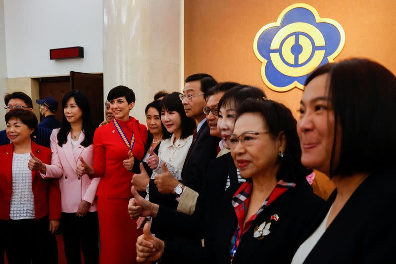 The Speaker of the Chamber of the Deputies of Czech Republic Marketa Pekarova Adamova takes group photos with Taiwanese lawmakers in the Parliament in Taipei