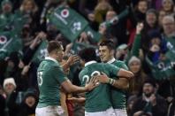 Rugby Union - Ireland v Canada - 2016 Guinness Series - Aviva Stadium, Dublin, Republic of Ireland - 12/11/16 Ireland's Tiernan O'Halloran celebrates scoring a try Reuters / Clodagh Kilcoyne