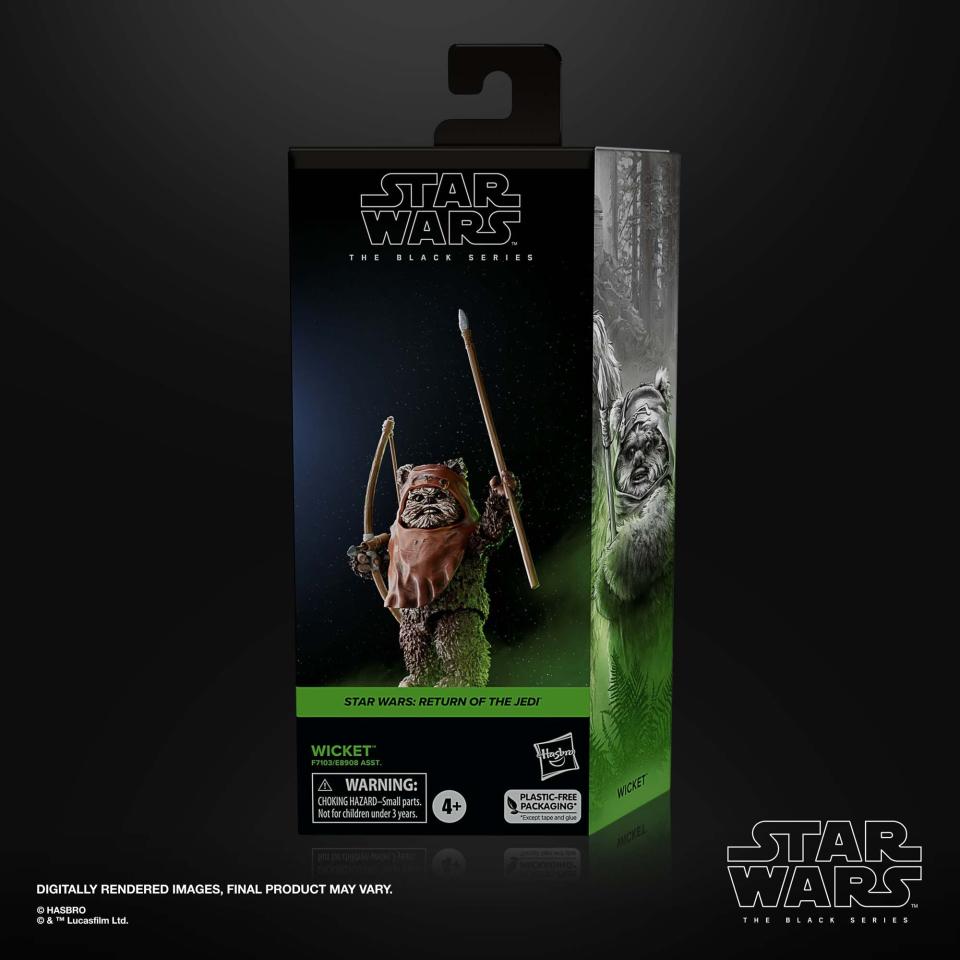 Star Wars The Black Series Wicket action figure posed against a black background
