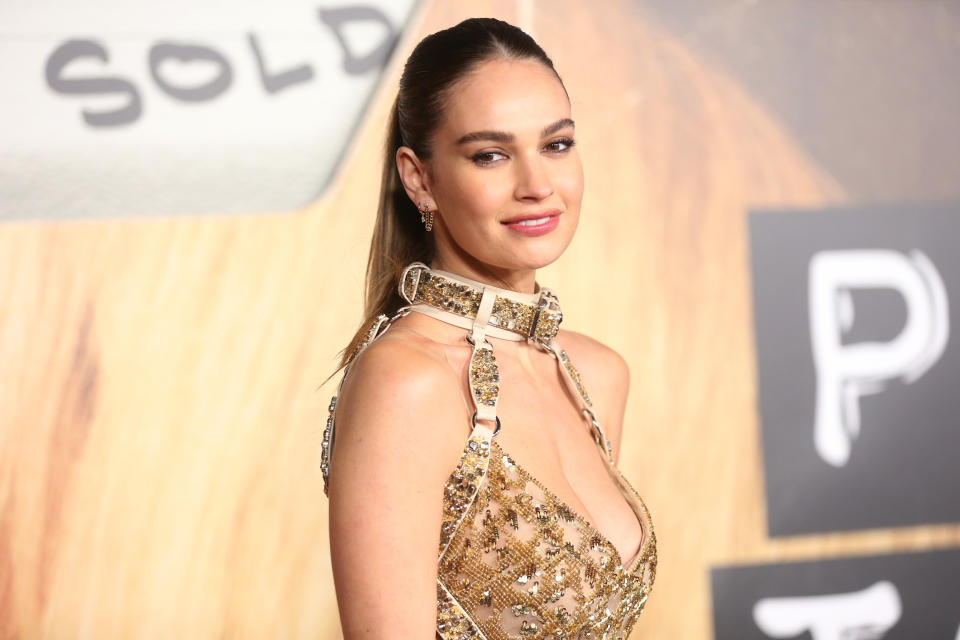 Lily James golden dress 'Pam & Tommy' finale