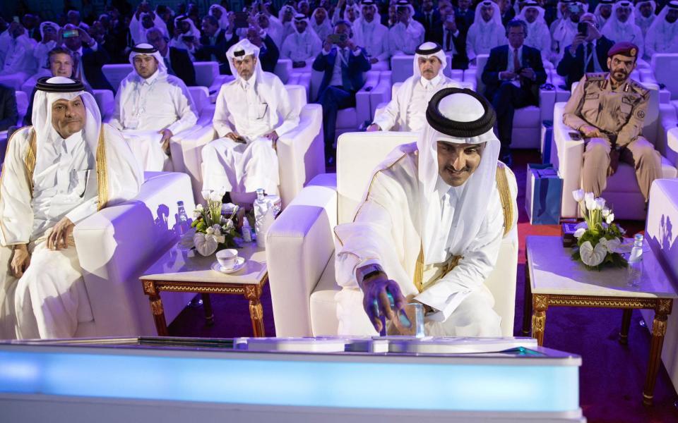 Earlier this month, Qatar's leader Sheikh Tamim bin Hamad al-Thani (front) attended a ceremony to lay the foundation stone for the North Field expansion at QatarEnergy's onshore gas processing base Ras Laffan