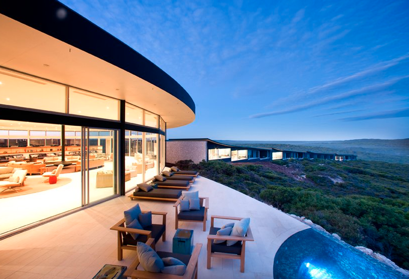 Southern Ocean Lodge, before the bushfire, at sunset.