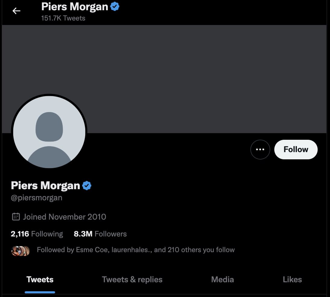 Piers Morgan's Twitter account is now blank (Twitter) 