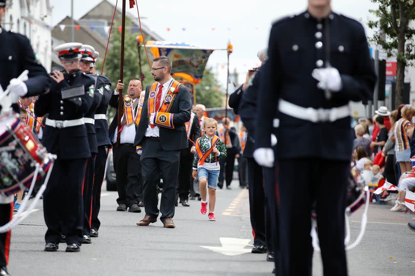 The 2023 County Armagh Twelfth Demonstration making its way through Lurgan town centre to Brownlow House. -Credit:Kelvin Boyes/PressEye