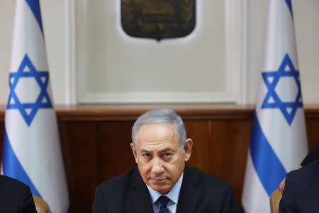 Israel Prime Minister Benjamin Netanyahu attends the weekly cabinet meeting at his office in Jerusalem October 28, 2018. Oded Balilty/Pool via REUTERS