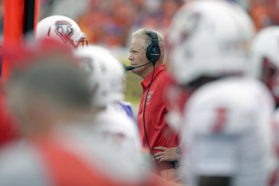 New Mexico head coach Bob Davie said he was surprised that the anthem was played. (AP Photo/Otto Kitsinger)