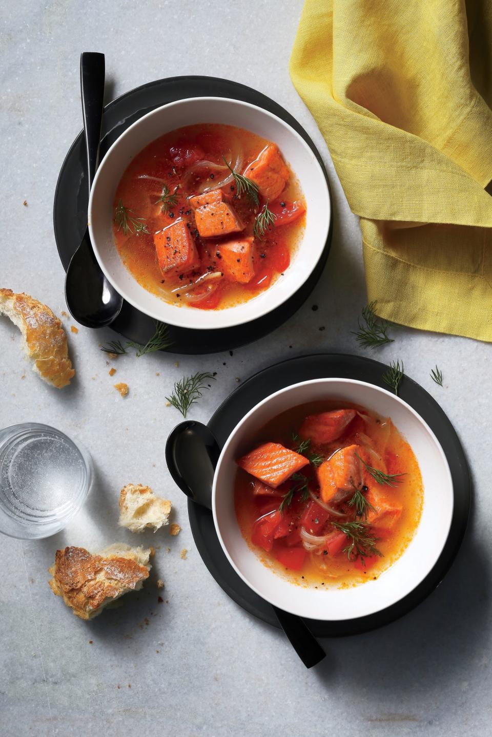 Salmon Soup with Tomato, Dill, and Garlic