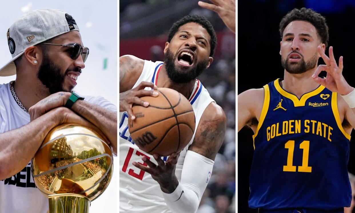 <span>Jayson Tatum, Paul George and Klay Thompson have made headlines in the last week. </span><span>Composite: Guardian Picture Desk</span>