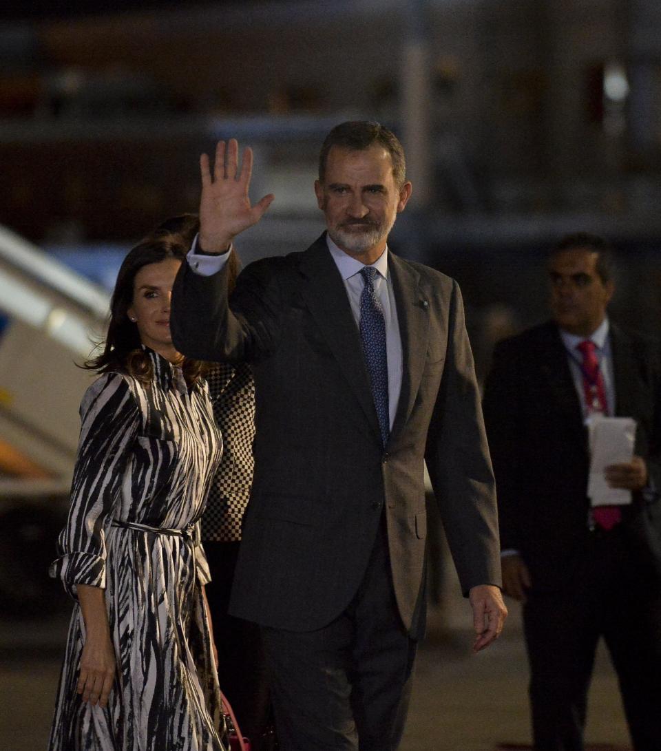 Spain's King Felipe VI and Queen Letizia arrive at the Jose Marti International airport in Havana, Cuba, Monday, Nov. 11. Spanish kings are in Havana in an official visit. (Yamil Lage/Pool photo via AP)