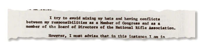 Rep. John Dingell (D-Mich.) wrote to a constituent explaining his dual role as a member of Congress and an N.R.A. director. (The New York Times)