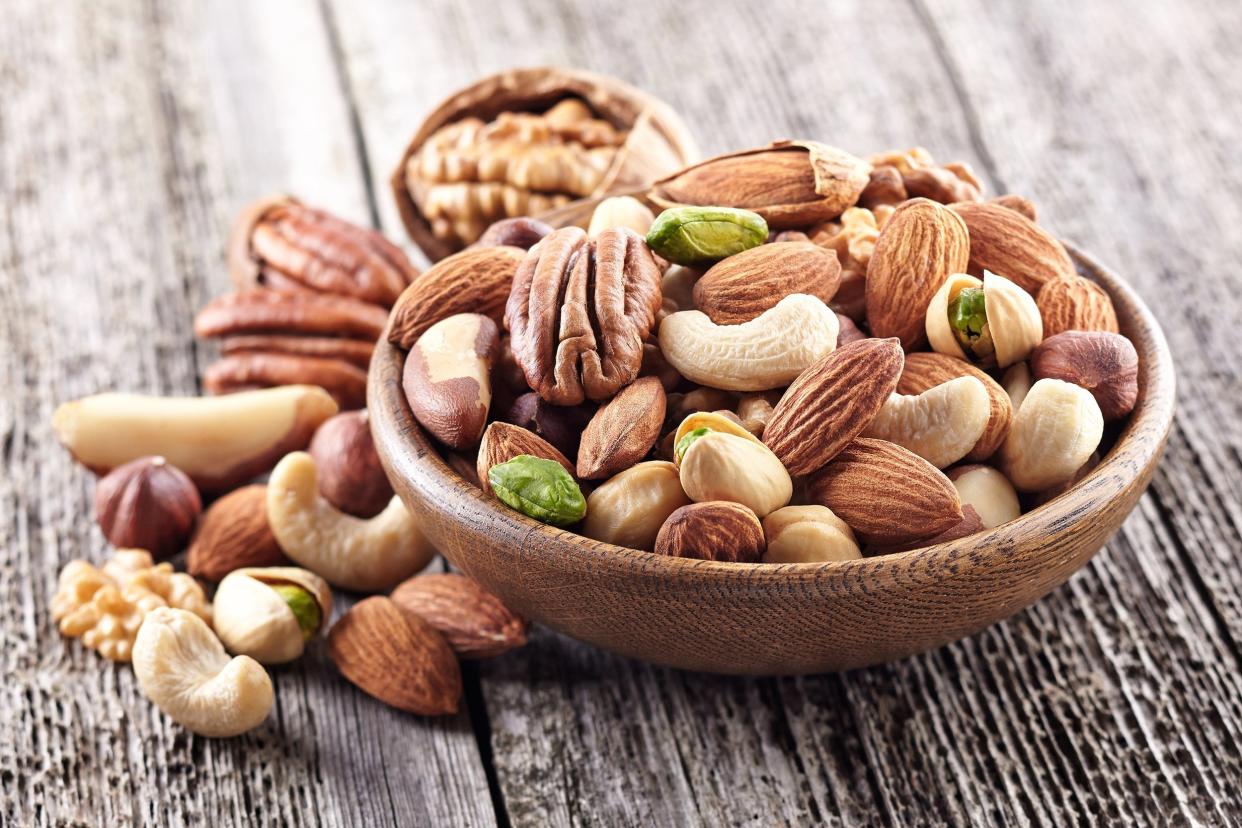 nuts mix in a wooden plate