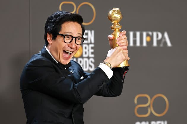Ke Huy Quan backstage at the Golden Globe Awards after his win Tuesday for Best Supporting Actor in a Motion Picture for his role in 